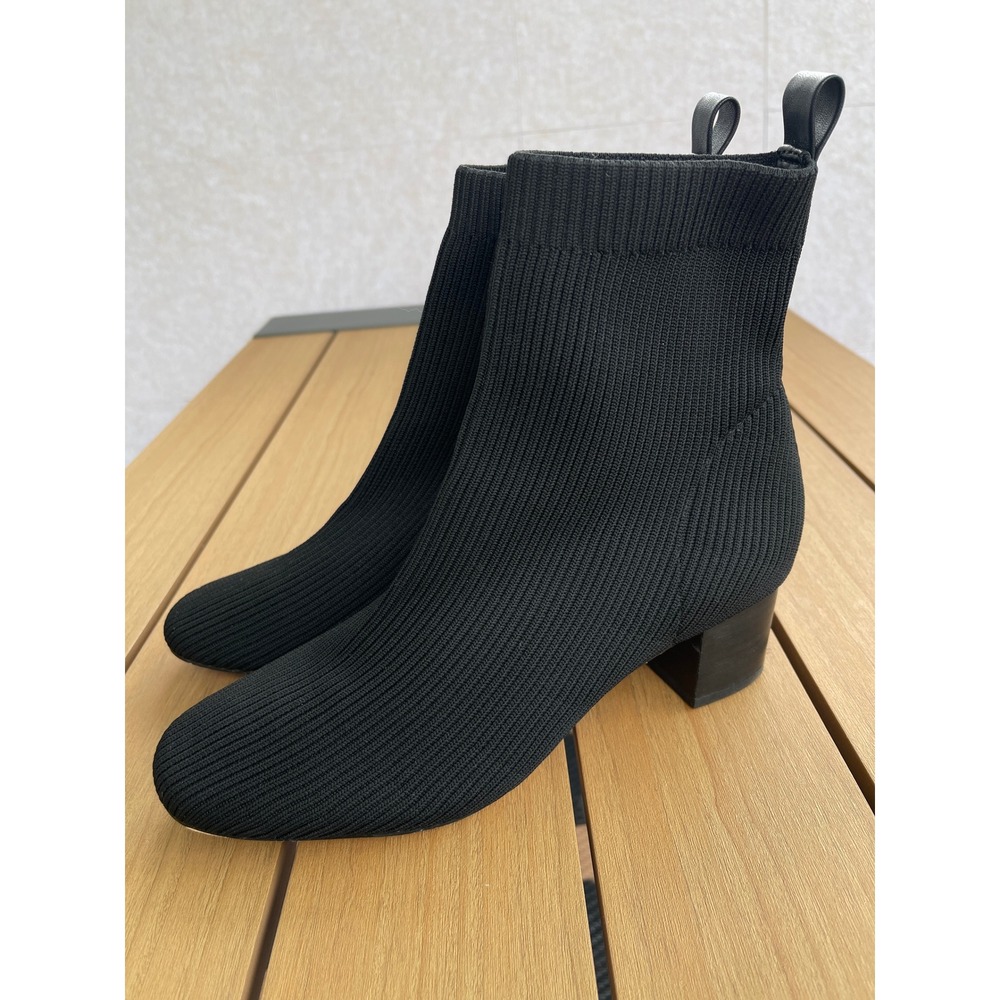 Joie Neely Black Knit Sock Boots Block Heel Round Toe Ankle Booties Size 7.5M